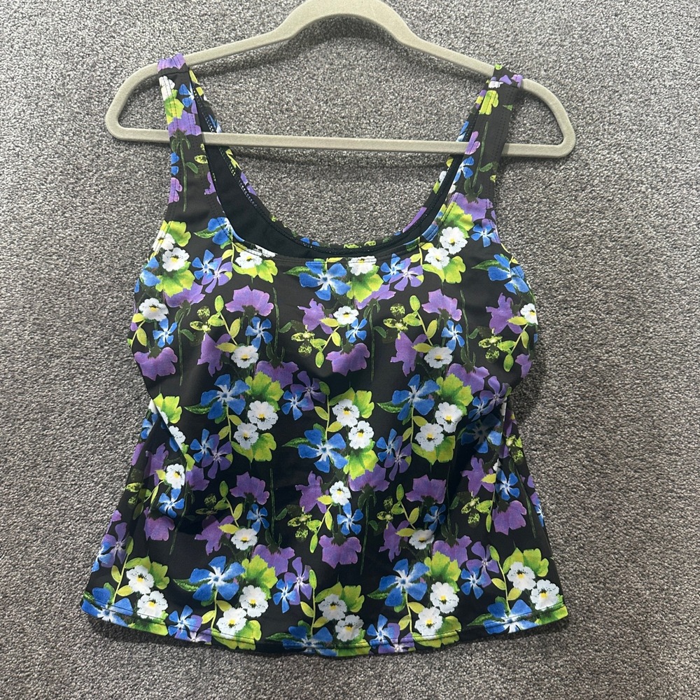 Blair Tankini Swim Top Women 8 Dark Floral Built In Bra Beach Vacation